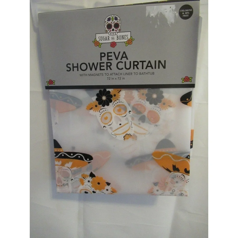 Sugar And Bones Halloween Skulls & Flowers Pattern Shower Curtain NEW skull